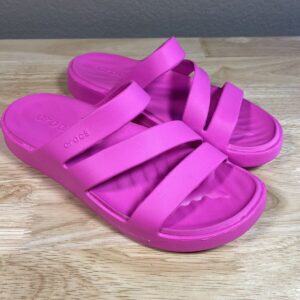 New Ladies Crocs Getaway Strappy Sandals Slides Pink Size 11 Free Feel Tech