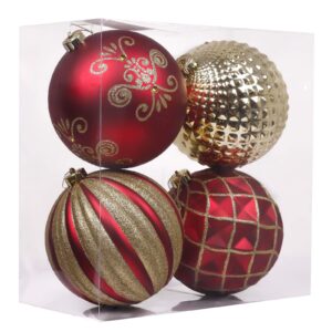 Valery Madelyn Ornaments for Christmas Trees, 4ct Red and Gold Shatterproof C...