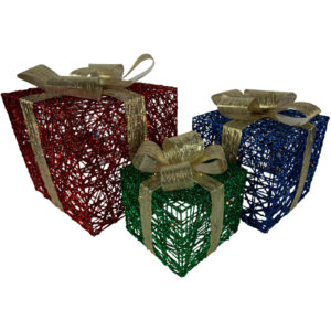 Northlight 3 Lighted Red Blue Green Gift Boxes Christmas Decorations 9.75"