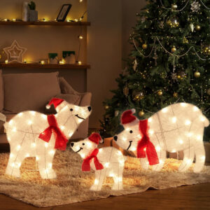 Light up White Bear Family Outdoor Christmas Decorations, Lighted Indoor Christm